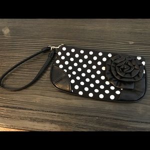 Black and white polka dot wristlet